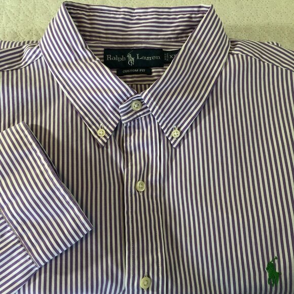 Polo Ralph Lauren Men's 2XL Button Shirt Long Sleeve Striped Purple Custom Fit - Picture 1 of 9